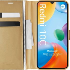 Microsonic Xiaomi Redmi 10C Delux Leather Wallet Gold Kılıf