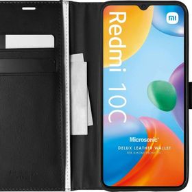Microsonic Xiaomi Redmi 10C Delux Leather Wallet Siyah Kılıf