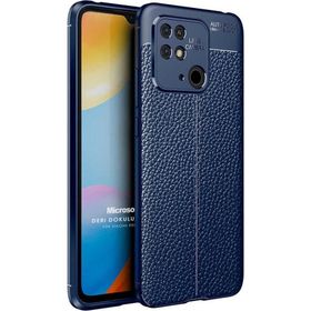 Microsonic Xiaomi Redmi 10C Deri Dokulu Silikon Lacivert Kılıf