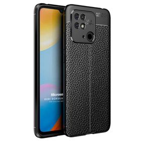 Microsonic Xiaomi Redmi 10C Deri Dokulu Silikon Siyah Kılıf