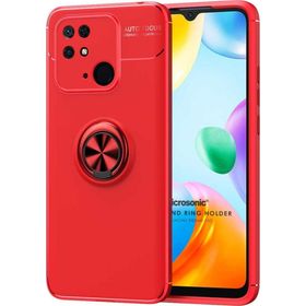 Microsonic Xiaomi Redmi 10C Kickstand Ring Holder Kırmızı Kılıf