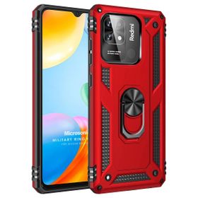 Microsonic Xiaomi Redmi 10C Military Ring Holder Kırmızı Kılıf