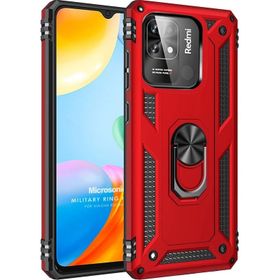 Microsonic Xiaomi Redmi 10C Military Ring Holder Kırmızı Kılıf