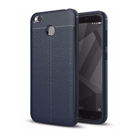 Microsonic Xiaomi Redmi 4x Suni Deri Dokulu Silikon Lacivert Kılıf