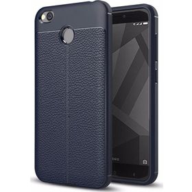 Microsonic Xiaomi Redmi 4x Suni Deri Dokulu Silikon Lacivert Kılıf