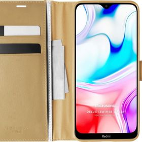 Microsonic Xiaomi Redmi 8 Delux Leather Wallet Gold Kılıf