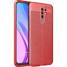 Microsonic Xiaomi Redmi 9 Deri Dokulu Silikon Kırmızı Kılıf