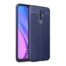 Microsonic Xiaomi Redmi 9 Deri Dokulu Silikon Lacivert Cep Telefonu Kılıfı