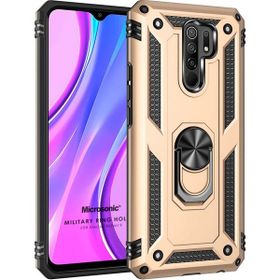 Microsonic Xiaomi Redmi 9 Military Ring Holder Gold Kılıf