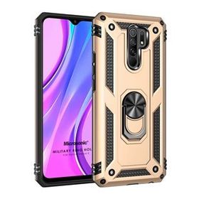 Microsonic Xiaomi Redmi 9 Military Ring Holder Gold Kılıf