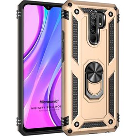 Microsonic Xiaomi Redmi 9 Military Ring Holder Gold Kılıf