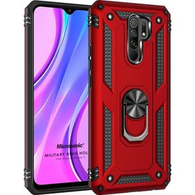 Microsonic Xiaomi Redmi 9 Military Ring Holder Kırmızı Kılıf