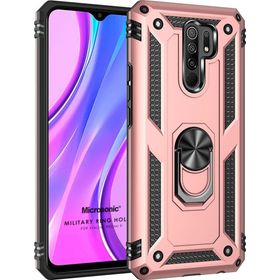 Microsonic Xiaomi Redmi 9 Military Ring Holder Rose Gold Kılıf