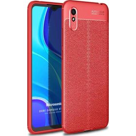 Microsonic Xiaomi Redmi 9A Deri Dokulu Silikon Kırmızı Kılıf