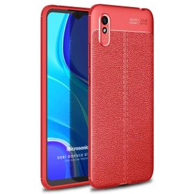 Microsonic Xiaomi Redmi 9A Deri Dokulu Silikon Kırmızı Kılıf