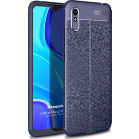Microsonic Xiaomi Redmi 9A Deri Dokulu Silikon Lacivert Kılıf