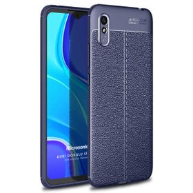 Microsonic Xiaomi Redmi 9A Deri Dokulu Silikon Lacivert Kılıf