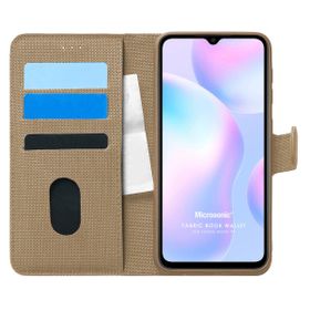 Microsonic Xiaomi Redmi 9A Fabric Book Wallet Gold Kılıf