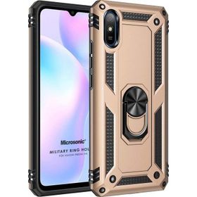 Microsonic Xiaomi Redmi 9A Military Ring Holder Gold Kılıf