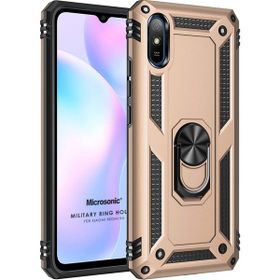 Microsonic Xiaomi Redmi 9A Military Ring Holder Gold Kılıf