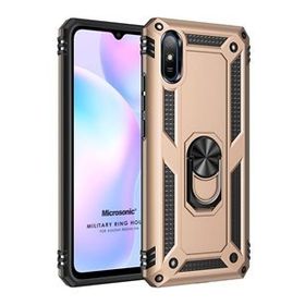 Microsonic Xiaomi Redmi 9A Military Ring Holder Gold Kılıf