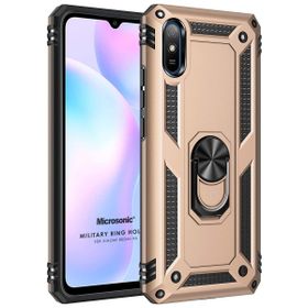Microsonic Xiaomi Redmi 9A Military Ring Holder Gold Kılıf