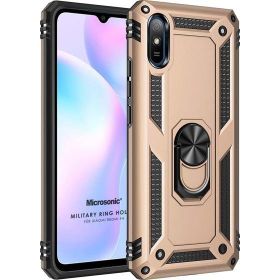 Microsonic Xiaomi Redmi 9A Military Ring Holder Gold Kılıf