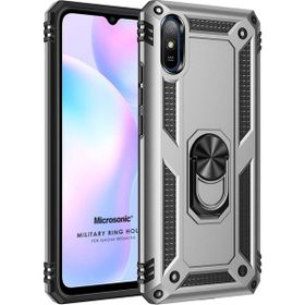Microsonic Xiaomi Redmi 9A Military Ring Holder Gümüş Kılıf