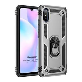 Microsonic Xiaomi Redmi 9A Military Ring Holder Gümüş Kılıf