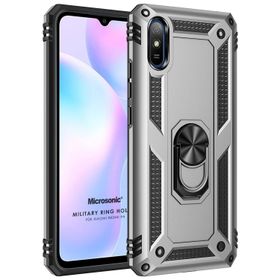 Microsonic Xiaomi Redmi 9A Military Ring Holder Gümüş Kılıf