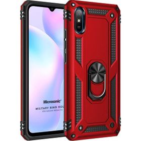 Microsonic Xiaomi Redmi 9A Military Ring Holder Kırmızı Kılıf