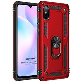 Microsonic Xiaomi Redmi 9A Military Ring Holder Kırmızı Kılıf