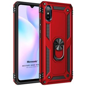 Microsonic Xiaomi Redmi 9A Military Ring Holder Kırmızı Kılıf