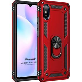 Microsonic Xiaomi Redmi 9A Military Ring Holder Kırmızı Kılıf