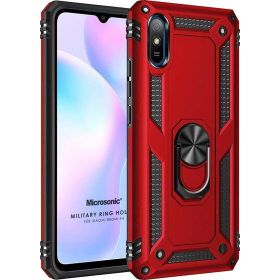Microsonic Xiaomi Redmi 9A Military Ring Holder Kırmızı Kılıf