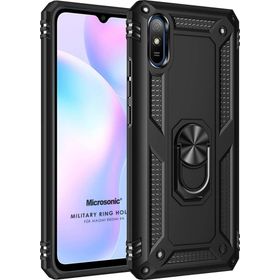 Microsonic Xiaomi Redmi 9A Military Ring Holder Siyah Kılıf