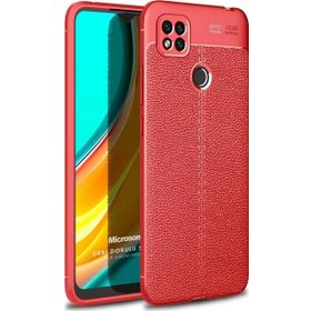 Microsonic Xiaomi Redmi 9C Deri Dokulu Silikon Kırmızı Kılıf