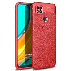 Microsonic Xiaomi Redmi 9C Deri Dokulu Silikon Kırmızı Kılıf