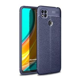 Microsonic Xiaomi Redmi 9C Deri Dokulu Silikon Lacivert Kılıf