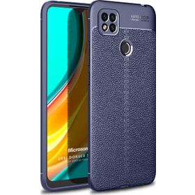 Microsonic Xiaomi Redmi 9C Deri Dokulu Silikon Lacivert Kılıf