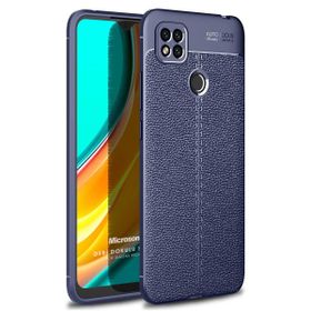 Microsonic Xiaomi Redmi 9C Deri Dokulu Silikon Lacivert Kılıf