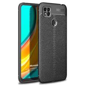 Microsonic Xiaomi Redmi 9C Deri Dokulu Silikon Siyah Kılıf