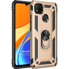 Microsonic Xiaomi Redmi 9C Military Ring Holder Gold Kılıf