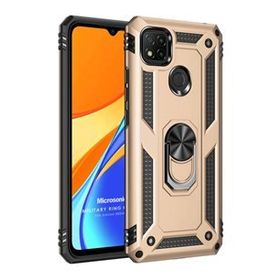 Microsonic Xiaomi Redmi 9C Military Ring Holder Gold Kılıf