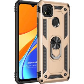 Microsonic Xiaomi Redmi 9C Military Ring Holder Gold Kılıf