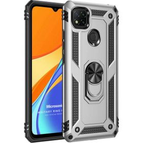 Microsonic Xiaomi Redmi 9C Military Ring Holder Gümüş Kılıf