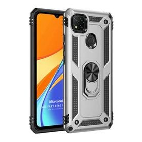 Microsonic Xiaomi Redmi 9C Military Ring Holder Gümüş Kılıf
