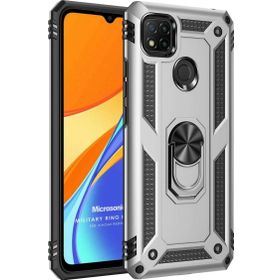 Microsonic Xiaomi Redmi 9C Military Ring Holder Gümüş Kılıf