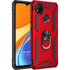 Microsonic Xiaomi Redmi 9C Military Ring Holder Kırmızı Kılıf