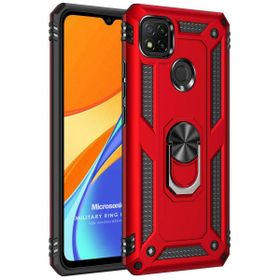 Microsonic Xiaomi Redmi 9C Military Ring Holder Kırmızı Kılıf